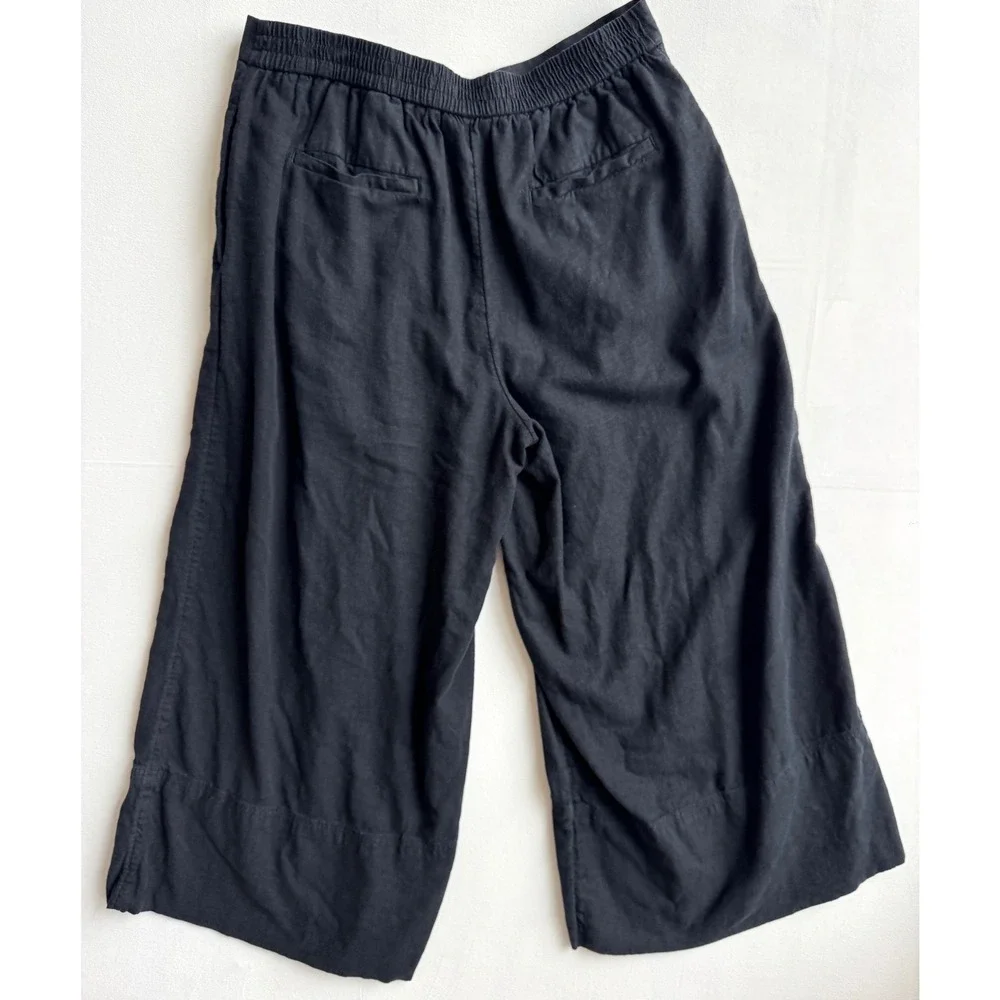 Banana Republic Womens Black Linen Blend Wide Leg Cropped Pleated Pants Size M
